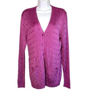 Ralph Lauren Black Label Silk Cable Knit Cardigan Purple Size L Old Money Preppy
